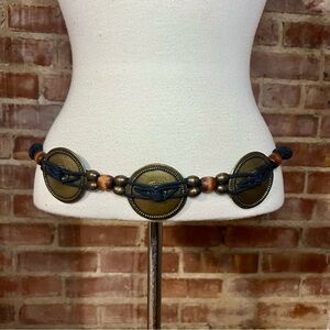 Y2k Vintage Black and Bronze Metal Beaded Women's Festival Belt -Size S -AC06